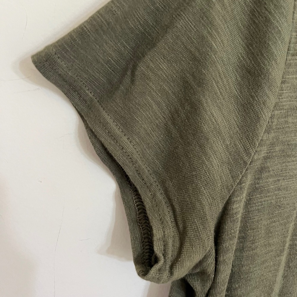 J. Jill Olive Green Fringe Hem Slub Knit Shift Dress Short Sleeve Size Medium - Picture 2 of 11